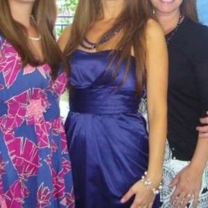 Navy Satin Strapless Dress